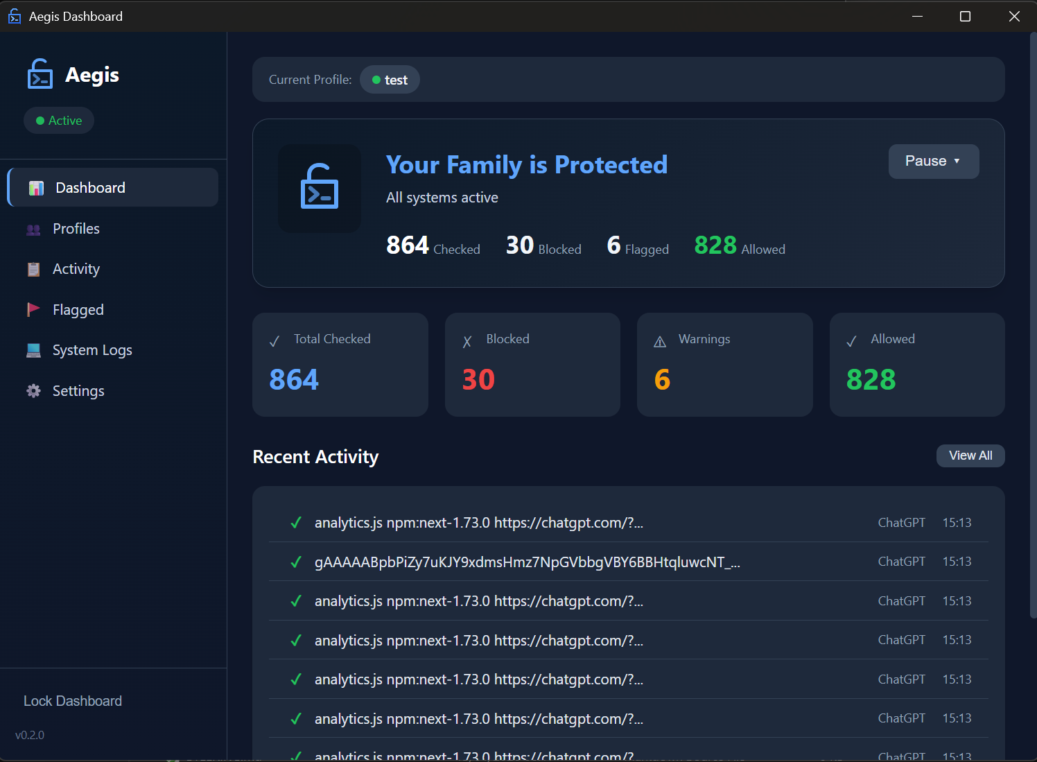 Aegis Dashboard - Parental controls for AI chatbots
